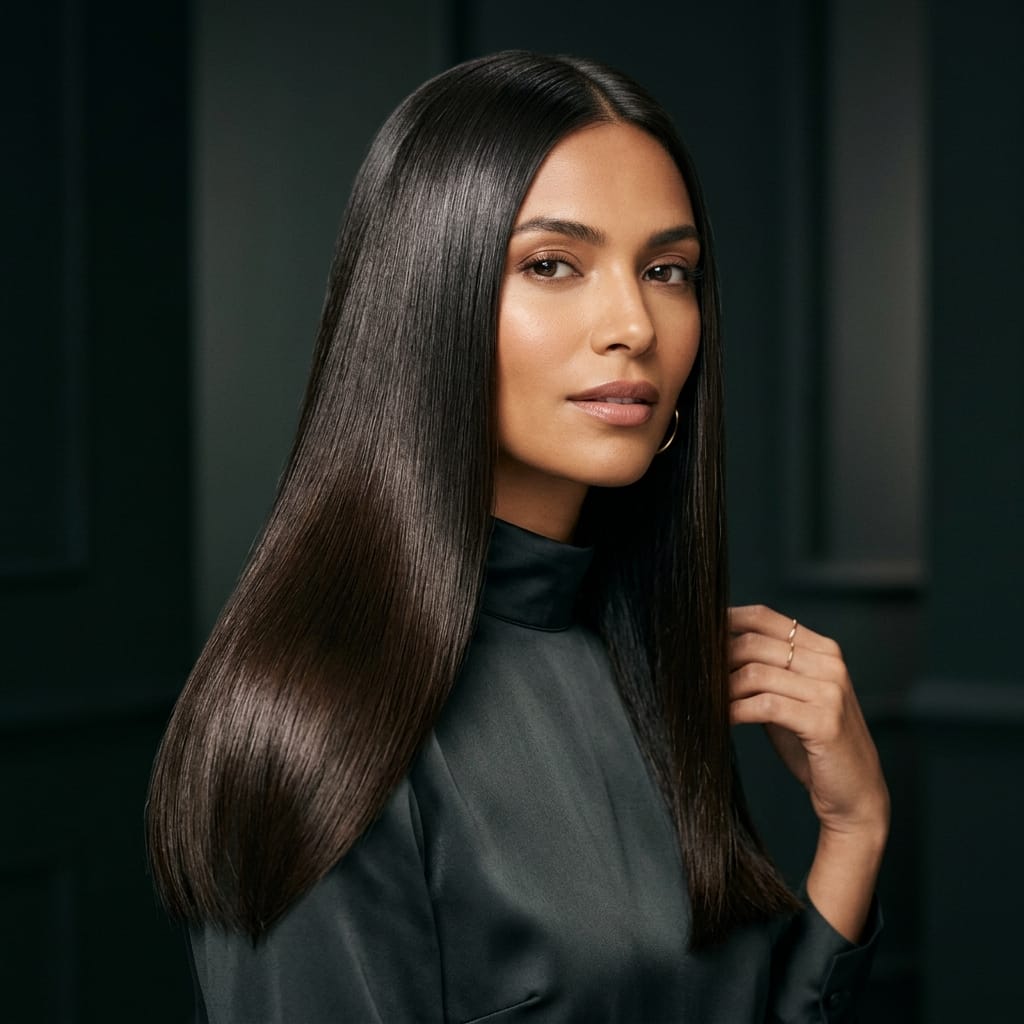 Cabelo liso e brilhante após progressiva premium
